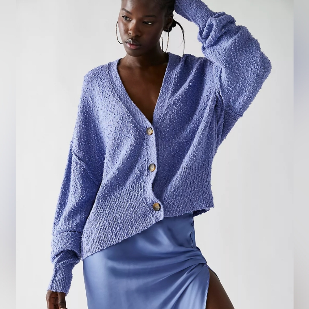 Women's Blue Textured Cardigan Sweater Free People